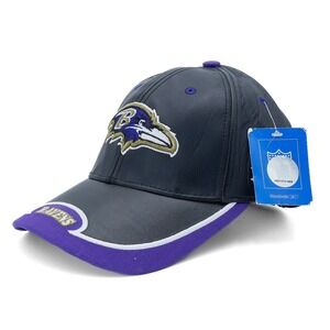 NWT REEBOK OSFM Black Leather Baltimore Ravens NFL Adjustable Baseball Hat‎ Cap